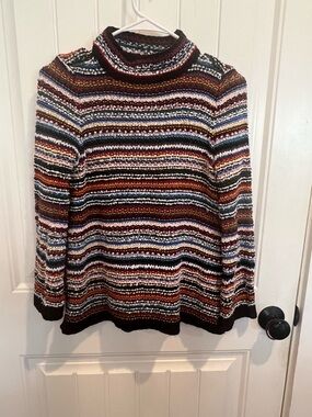 LOFT Black Multicolor Striped Knit Sweater